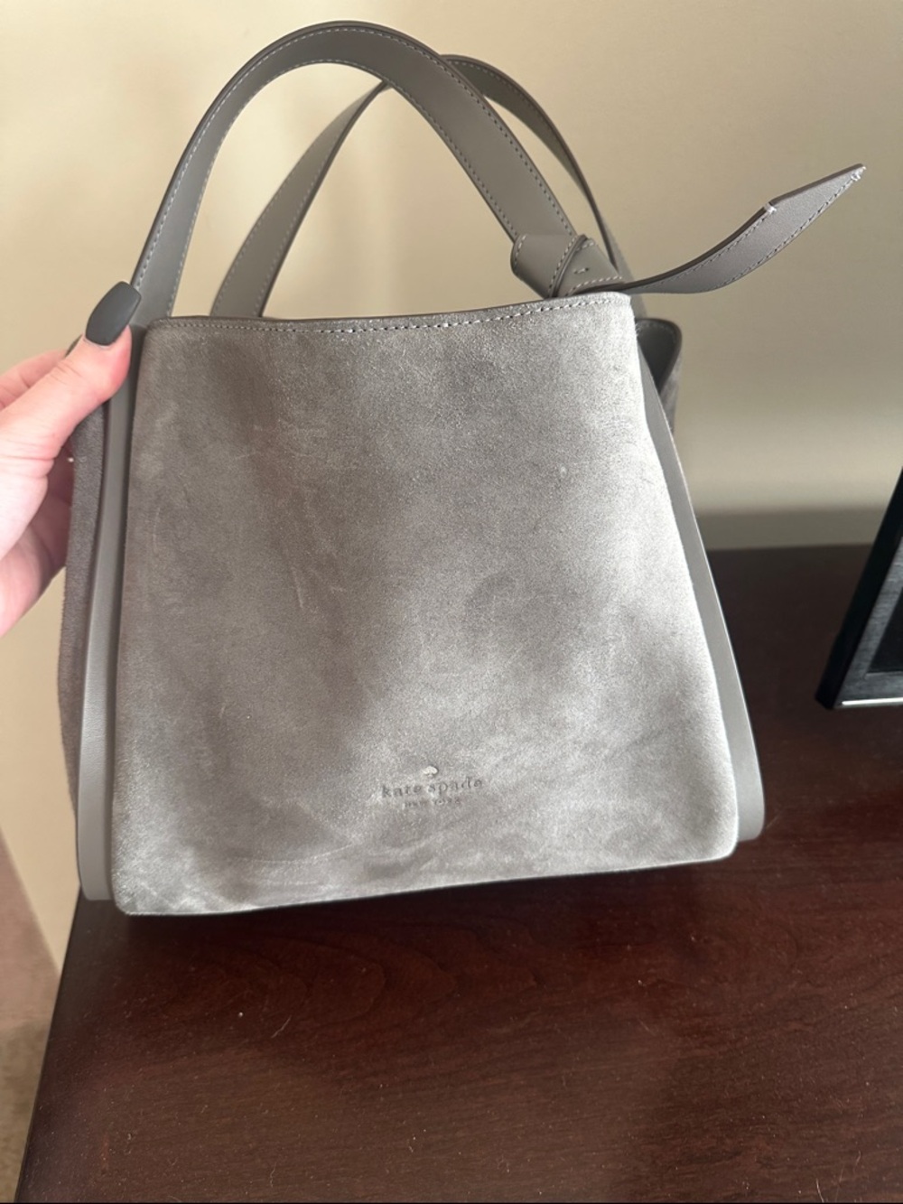kate spade Gray Suede Tote with Leather Trim